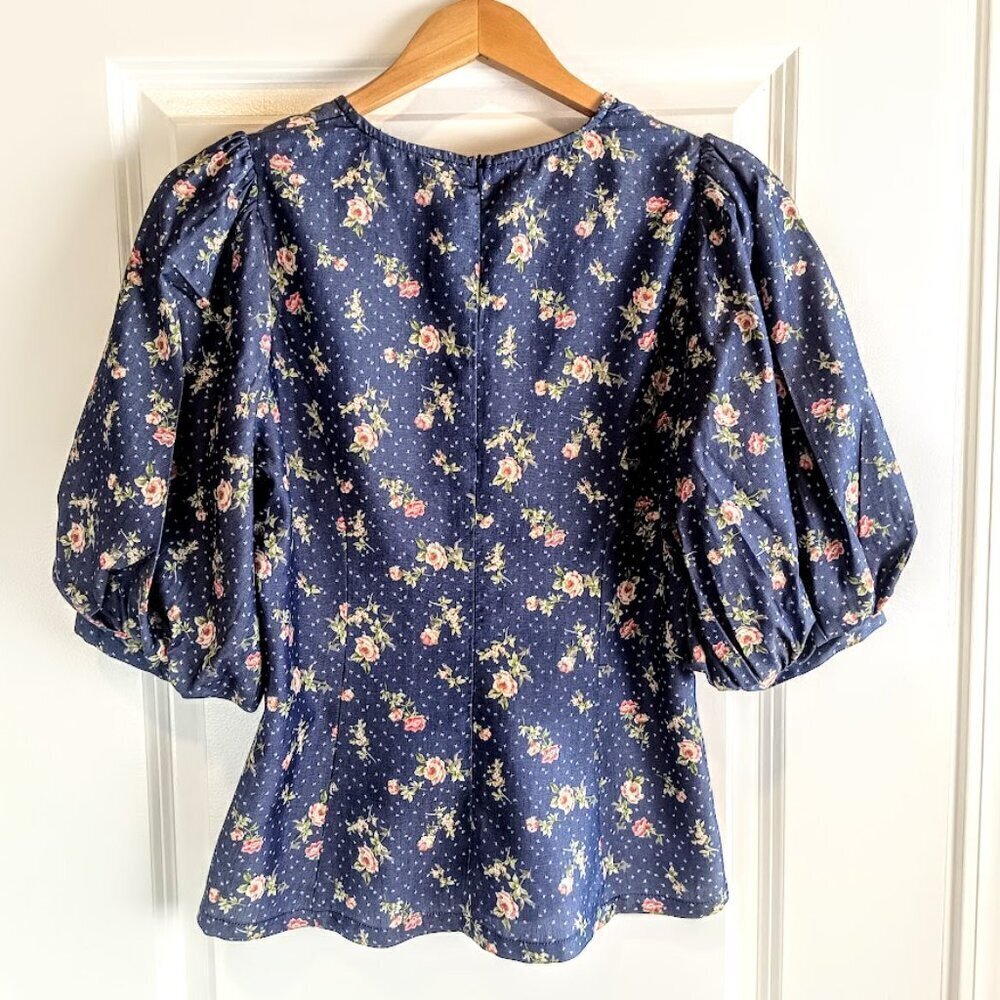 Gracia Blue Floral Peplum Top - Picture 4 of 6